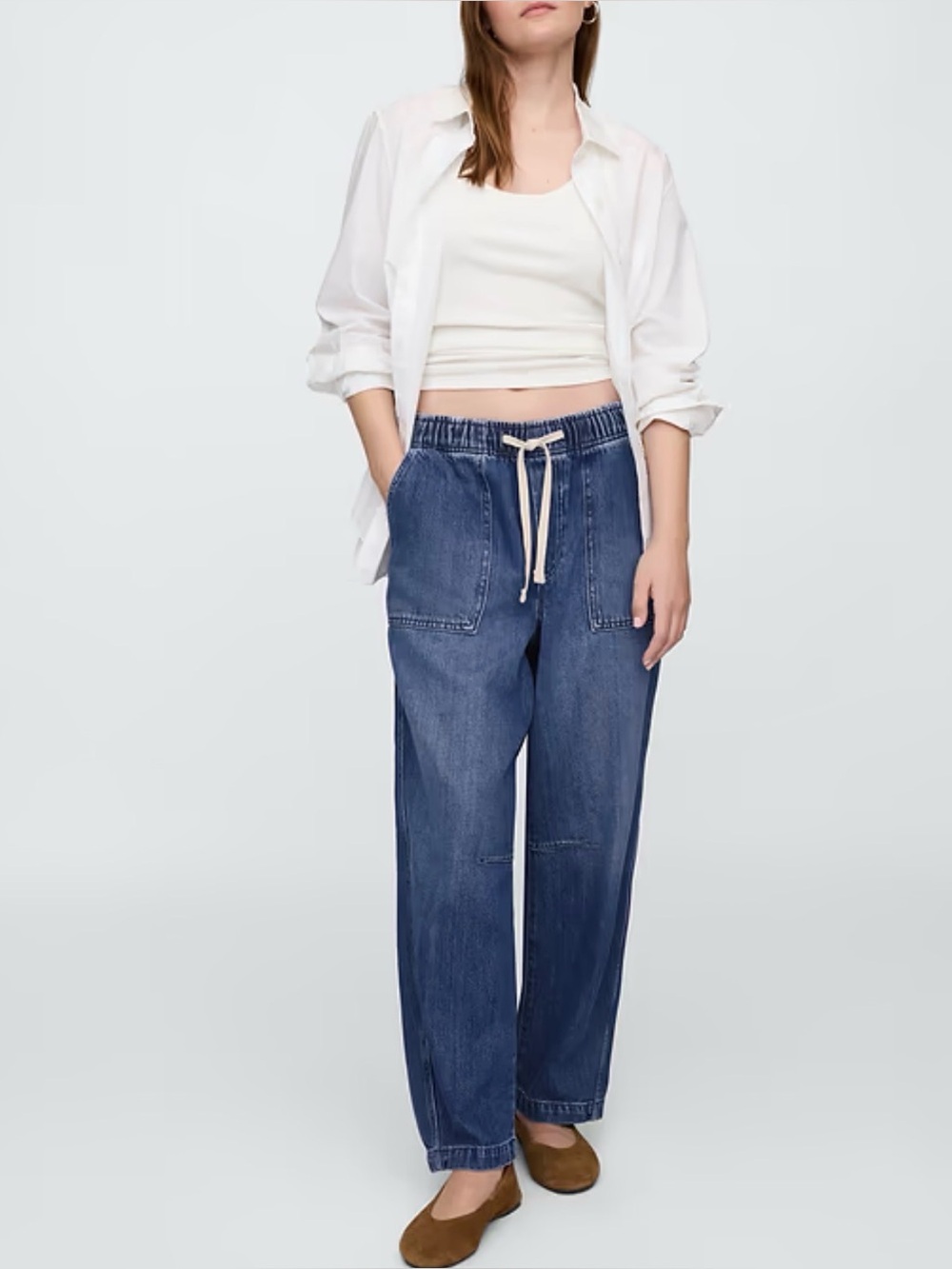 Gap Mid Rise SuperSoft Pull-On Barrel Jeans